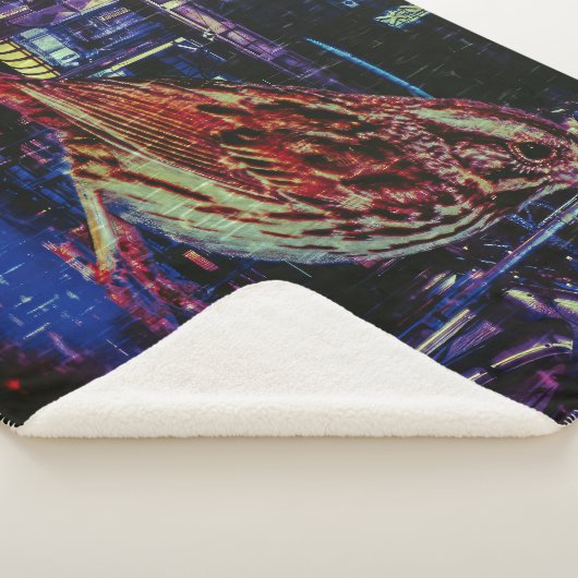 Cyberpunk Sparrow in Neon CityScape Sherpa Deken (3/4)