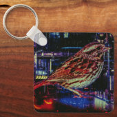 Cyberpunk Sparrow in Neon CityScape Sleutelhanger (Voorkant)