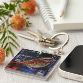 Cyberpunk Sparrow in Neon CityScape Sleutelhanger (Voorkant Rechts)