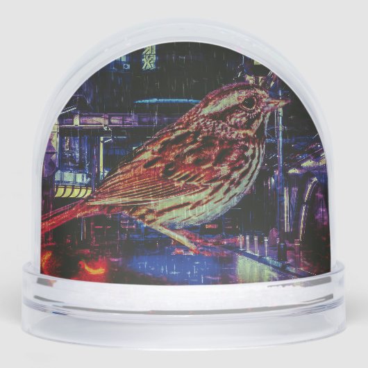 Cyberpunk Sparrow in Neon Cityscape Sneeuwbol (Voorkant)
