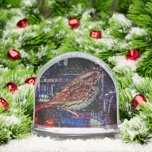 Cyberpunk Sparrow in Neon Cityscape Sneeuwbol (Kerstmis)