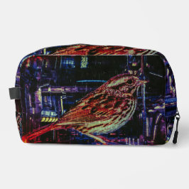 Cyberpunk Sparrow in Neon CityScape Toilettasje