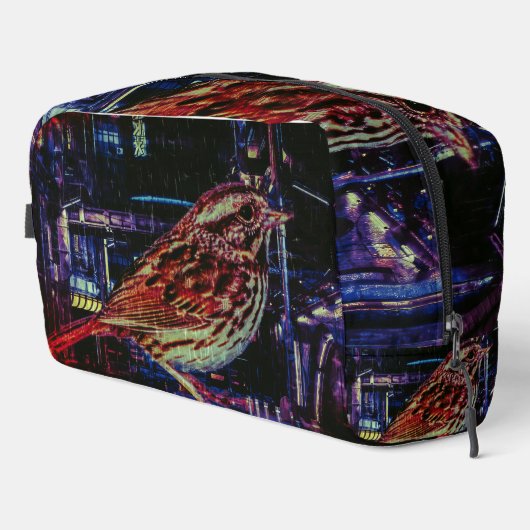 Cyberpunk Sparrow in Neon CityScape Toilettasje (Rechterhoek)