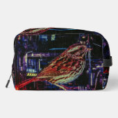 Cyberpunk Sparrow in Neon CityScape Toilettasje (Achterkant)