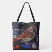 Cyberpunk Sparrow in Neon CityScape Tote Bag (Achterkant)