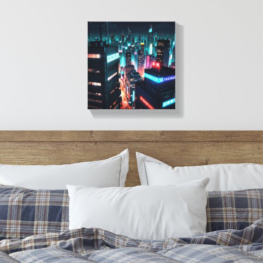 cyberpunk stad canvas afdruk (Insitu (Slaapkamer))