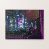 cyberpunk stad skyline meisje scifi synthwave legpuzzel (Horizontaal)