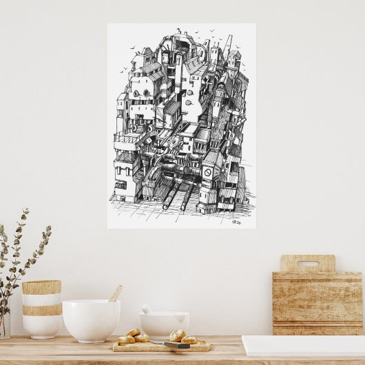 Cyberpunk stadskunst poster (Keuken)