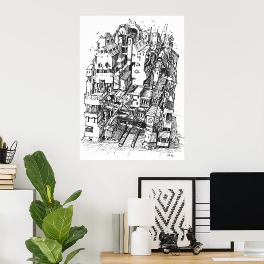 Cyberpunk stadskunst poster (Thuiskantoor)