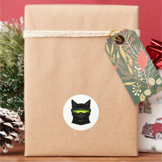 Cyberpunk Stealth Kat Neon Groen Cyber Visor  Ronde Sticker