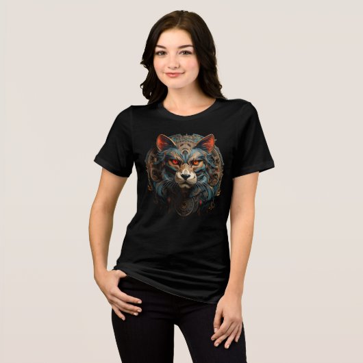 Cyberpunk Steampunk Cat Art Poster Tri-Blend Shirt (Voorkant volledig)