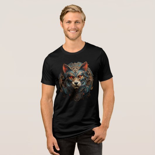 Cyberpunk Steampunk Cat Art Poster Tri-Blend Shirt (Voorkant volledig)