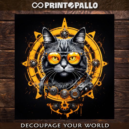 Cyberpunk steampunk kat met bril - Decoupage Inpakpapier Vel