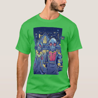 Cyberpunk stel in stadsmeisje t-shirt