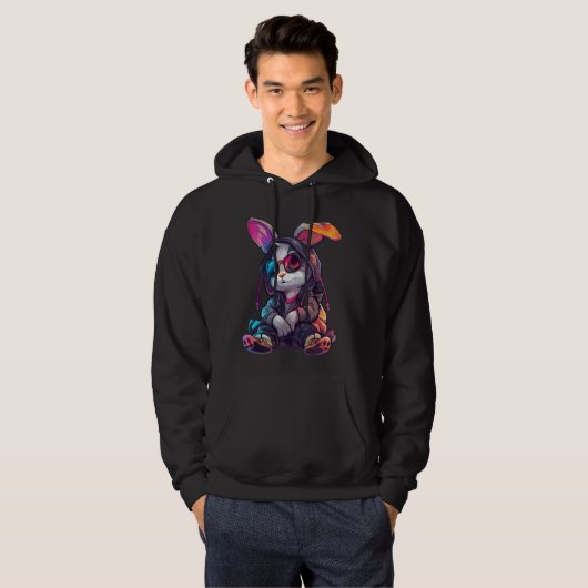 Cyberpunk stijl Konijn Kleine Konijn Schattige Kin Hoodie (Voorkant volledig)
