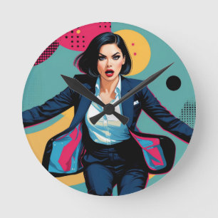 Cyberpunk stijlvol meisje popart ronde klok