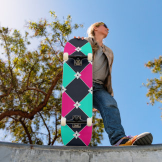 Cyberpunk Synthwave Patroon Fuchsia Turquoise Persoonlijk Skateboard