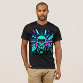 Cyberpunk Synthwave Schedel Neon T-Shirt (Voorkant volledig)