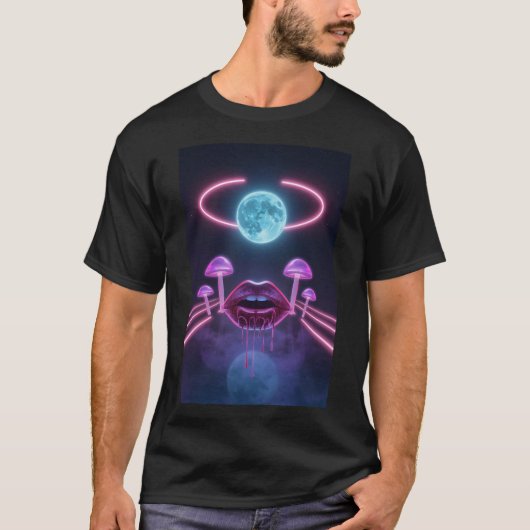 Cyberpunk T-shirt met Paddenstoelen in de Ruimte (Voorkant)