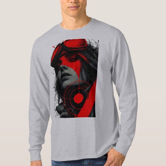 Cyberpunk Tactical Girl Red Target Long Sleeve T-shirt (Voorkant)
