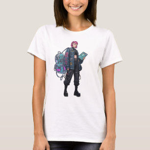 Cyberpunk Tech-meisje met roze haar poster T-shirt