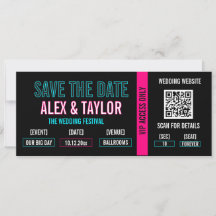 Cyberpunk Ticket Stub Save the Date | Neon Bruilof