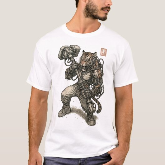 Cyberpunk Tiger Samurai T-shirt (Voorkant)