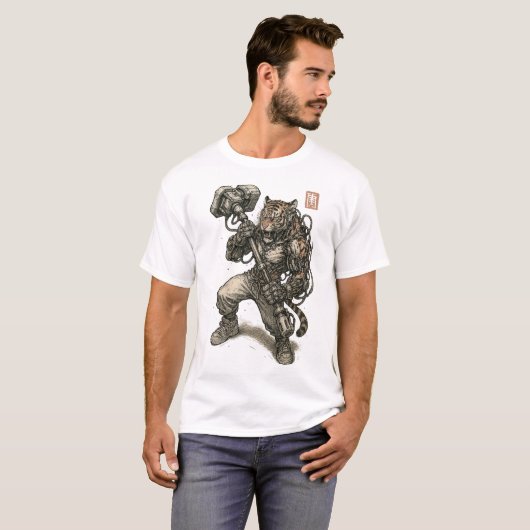 Cyberpunk Tiger Samurai T-shirt (Voorkant volledig)