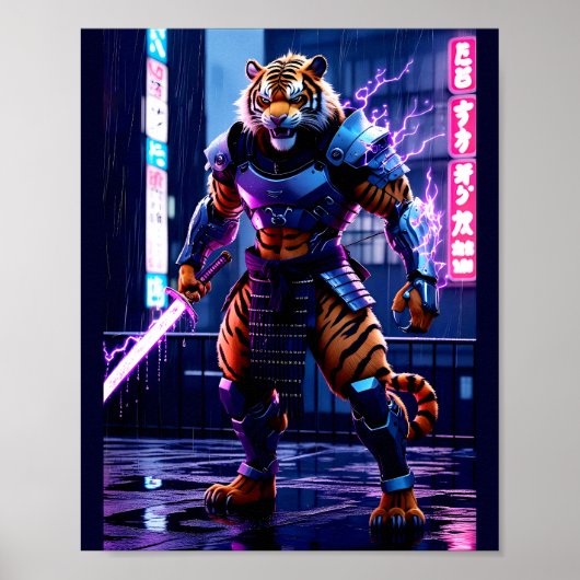 Cyberpunk Tijger Samurai Poster (Voorkant)
