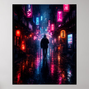 Cyberpunk Tokio Regensteeg Neon Japans Poster