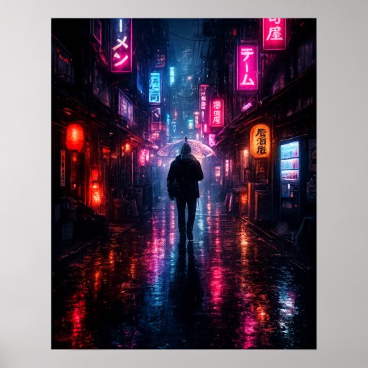 Cyberpunk Tokio Regensteeg Neon Japans Poster (Voorkant)