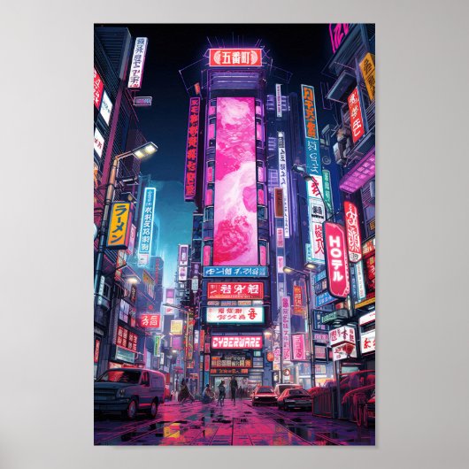 Cyberpunk Tokyo Neon Street Poster (Voorkant)