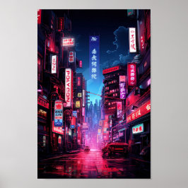 Cyberpunk Tokyo Night Street Poster