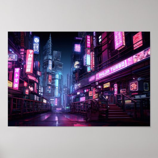 Cyberpunk Tokyo Night Street Poster (Voorkant)