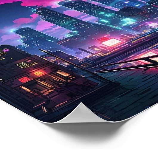 Cyberpunk Tokyo Riverfront Poster (Hoek)