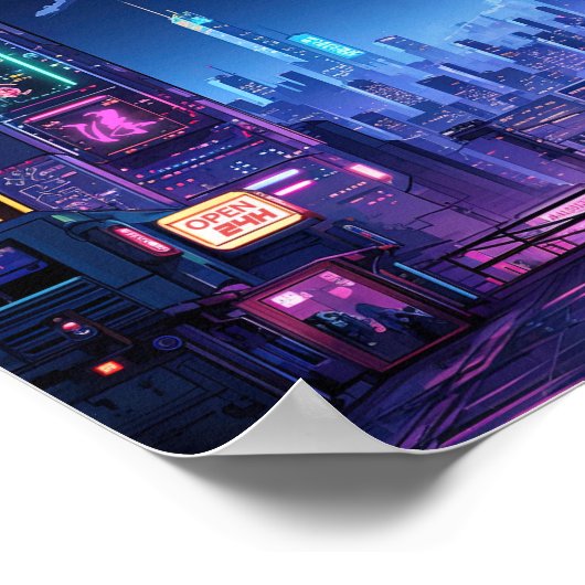 Cyberpunk Tokyo Rooftop Poster (Hoek)