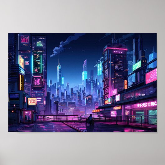 Cyberpunk Tokyo Rooftop Poster (Voorkant)