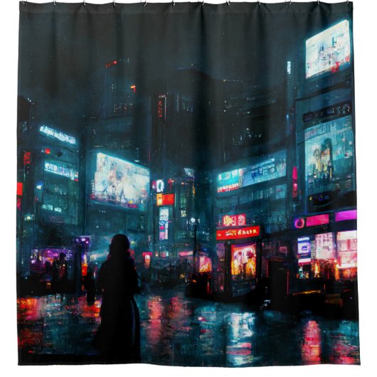 Cyberpunk Tokyo Shower Curtain Douchegordijn (Voorkant)