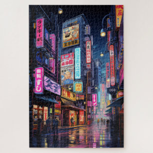 Cyberpunk Tokyo Street Neon Legpuzzel