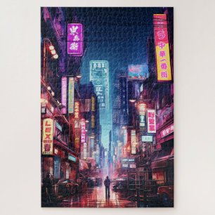 Cyberpunk Tokyo Street Neon Light Legpuzzel