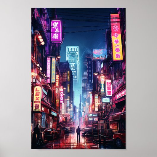 Cyberpunk Tokyo Street Neon Light Poster (Voorkant)