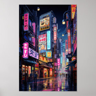Cyberpunk Tokyo Street Neon Poster
