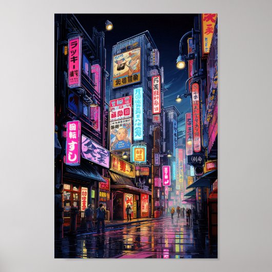 Cyberpunk Tokyo Street Neon Poster (Voorkant)