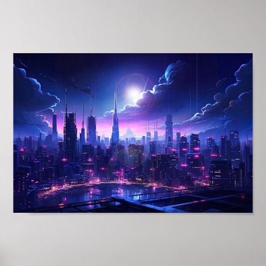 Cyberpunk Tokyo Waterfront Poster (Voorkant)