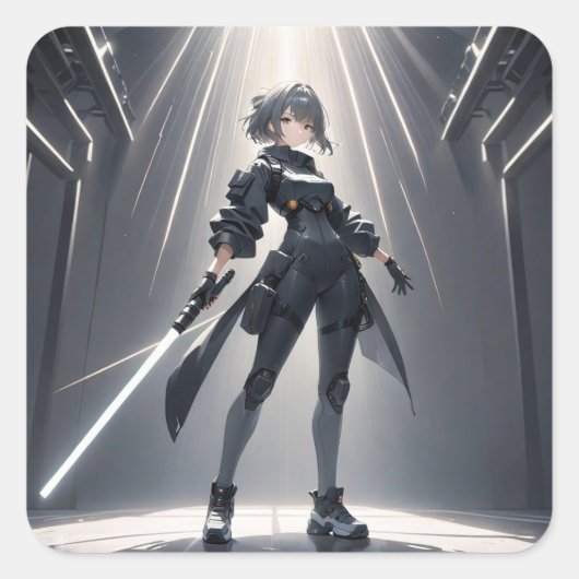 cyberpunk vierkante sticker (Voorkant)