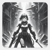 cyberpunk vierkante sticker (Voorkant)