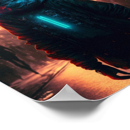 Cyberpunk-vrouw in de stad poster (Hoek)