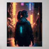 Cyberpunk-vrouw in de stad poster (Voorkant)