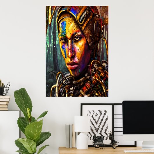 Cyberpunk vrouw krijger | AI Art Poster (Thuiskantoor)