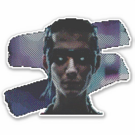 Cyberpunk Warrior ASCII Art Sticker (Voorkant)